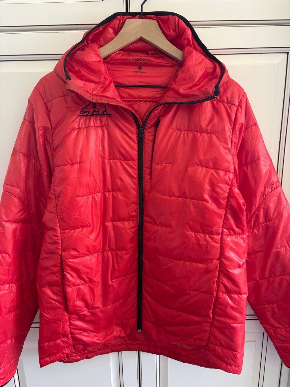 Outerknown Red Puffer Hoodie Jacket Full Zip Polyester Fill Outdoor Womens Large
